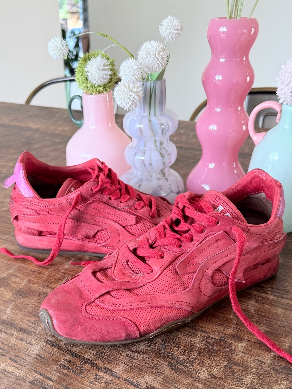 A.S.98 Red Leather w/ Pink Fuchsia Accent Sneakers Shoes 40